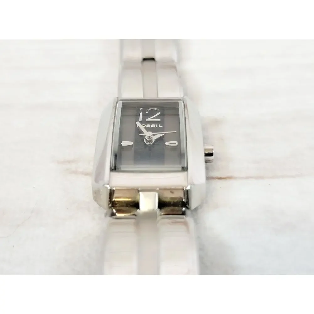 FOSSIL ES2160 Woman's Stainless Black Dial Crystal Accent Watch W/New Battery